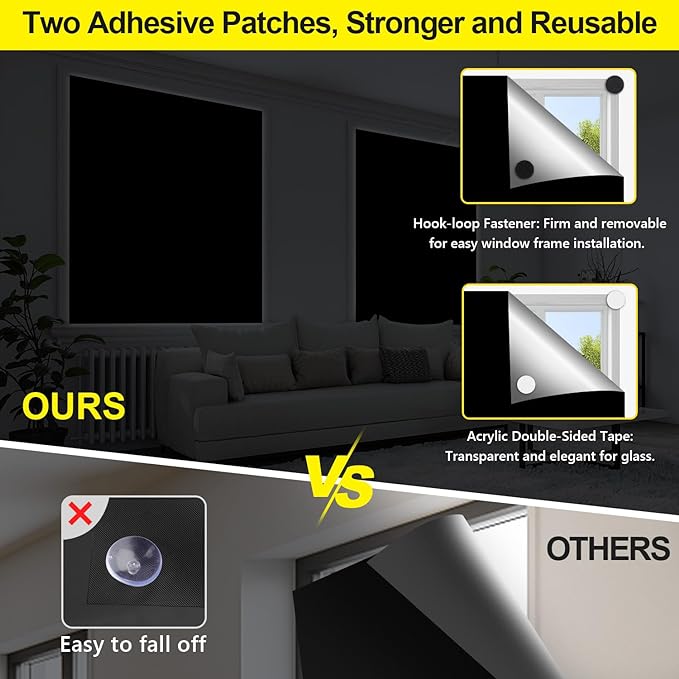 FADOTY Blackout Curtains for Bedroom, Portable 100% Black Out Window Cover Film - Image 3