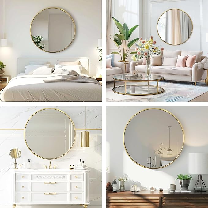 Round Gold Mirror, 24 Inch Circle Gold Mirror, Metal Frame Round Wall Mounted - Image 5