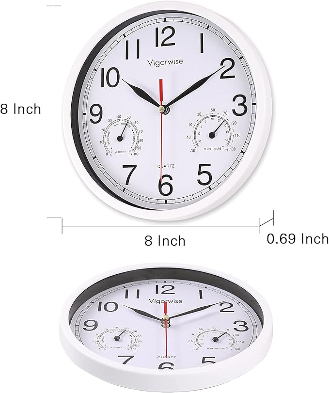 8 Inch White Wall Clock, Sweep Silent Movement Accurate Clocks - Image 4