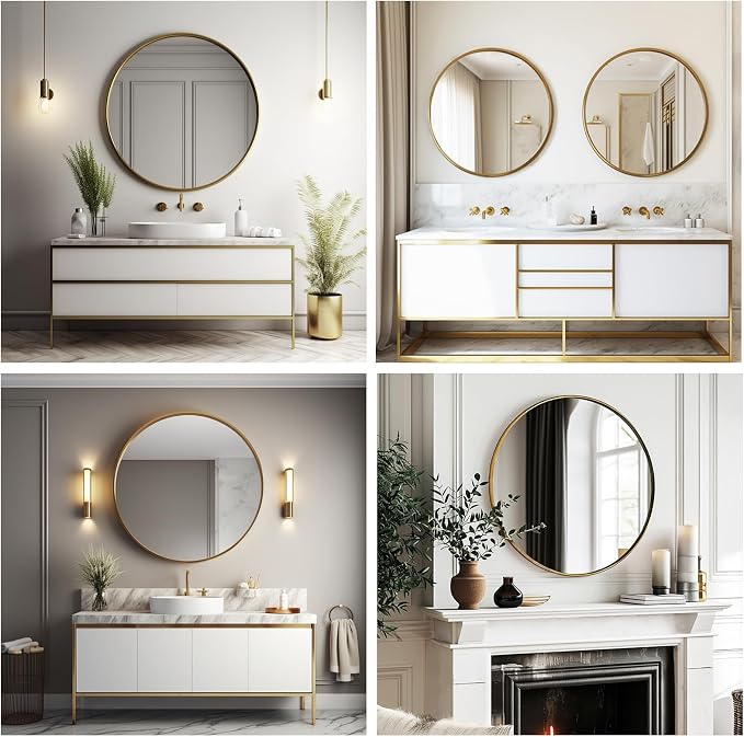 Sunniry Gold Round Mirror 16 inch, Small Round Mirror, Brushed Metal Frame - Image 6