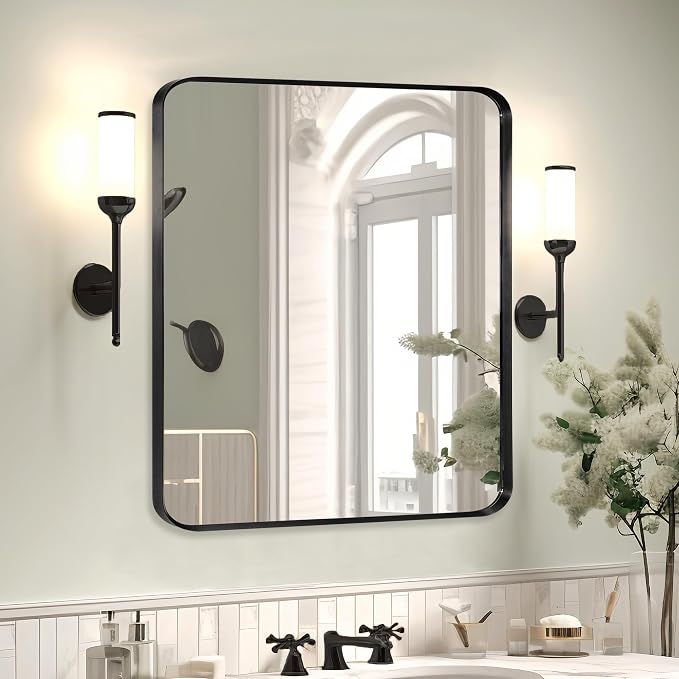 Black Metal Framed Bathroom Mirror - Image 2