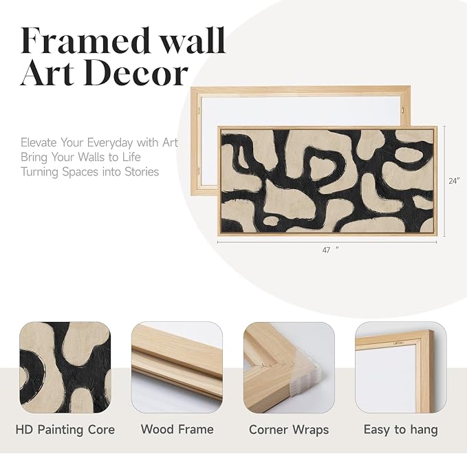 Framed Abstract Neutral Horizontal Wall Art - Image 4