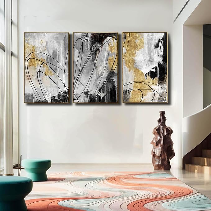 YJYart Gold Wall Art Abstract Wall Art Living Room Decor Black and White Canvas - Image 5