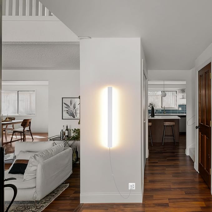KELUOLY Modern Plug in Wall Sconces, 23.6 inch Frosted White LED Long Wall - Image 8