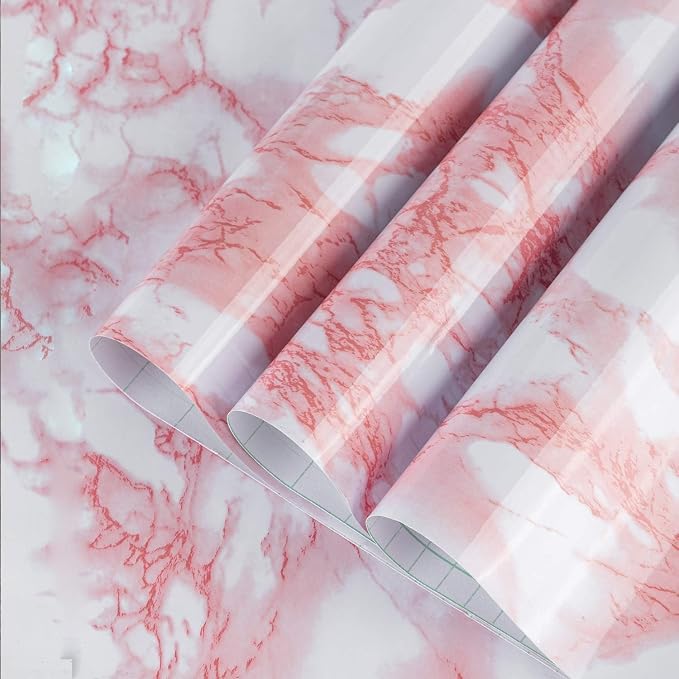 BAYYA Extra Wide Marble Contact Paper Granite Peel and Stick Wallpaper Pink by BAYYAPeelandStickWallpaper