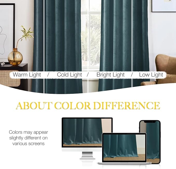 NICETOWN Room Darkening Greyish Blue Velvet Curtains, Rod Pocket Super Soft - Image 4