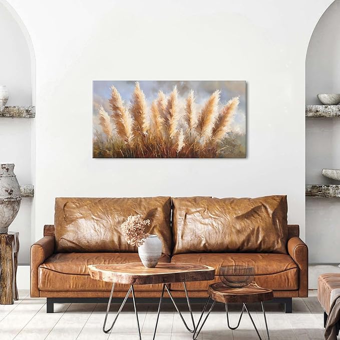 Vintage Boho Reed Canvas Wall Art Abstract Nature Plant Wall Decor Minimalist - Image 4