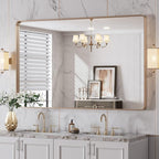 LOAAO 48”X30” Gold Bathroom Mirror, Rounded Rectangle Gold Frame Mirror by LOAAO
