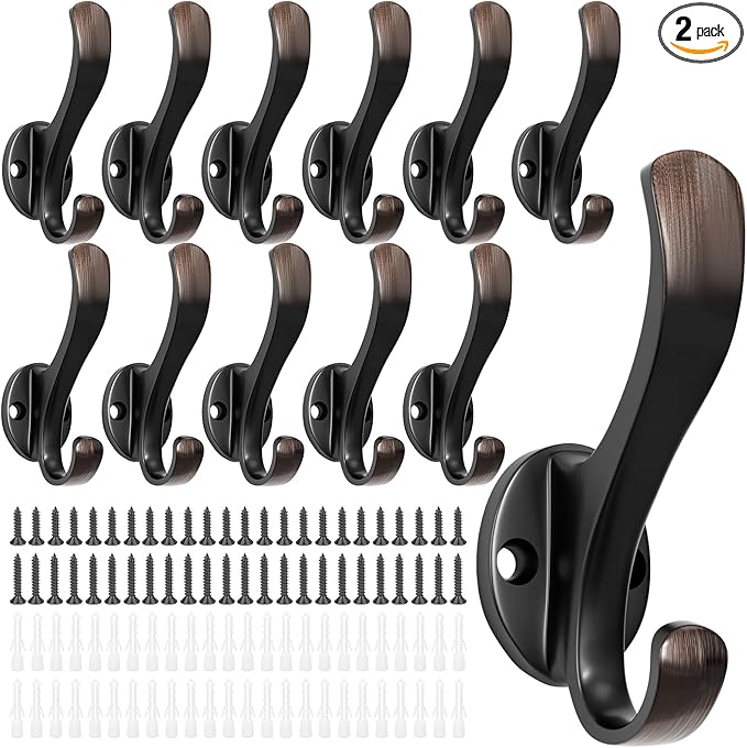 Heavy Duty Wall Hooks, Metal Mounting Hardware, Double Prong Design, Decorative by Ruiziiz