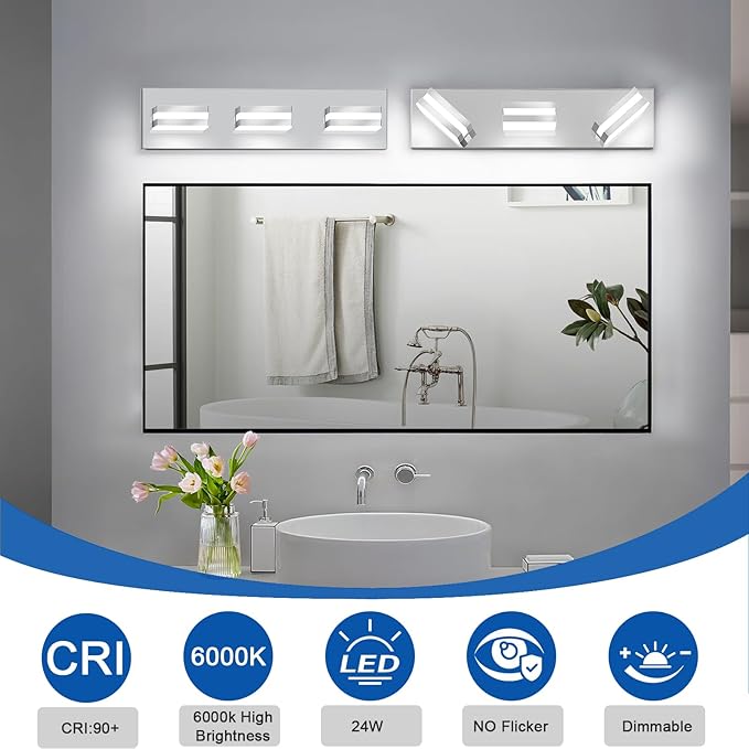 IZORRO LED Modern Bathroom Lights Fixtures, Chrome Acrylic Wall Lighting - Image 4