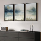 Framed Abstract Landscape Wall Art, 3 Piece Blue Watercolor Canvas Prints by Cuspin