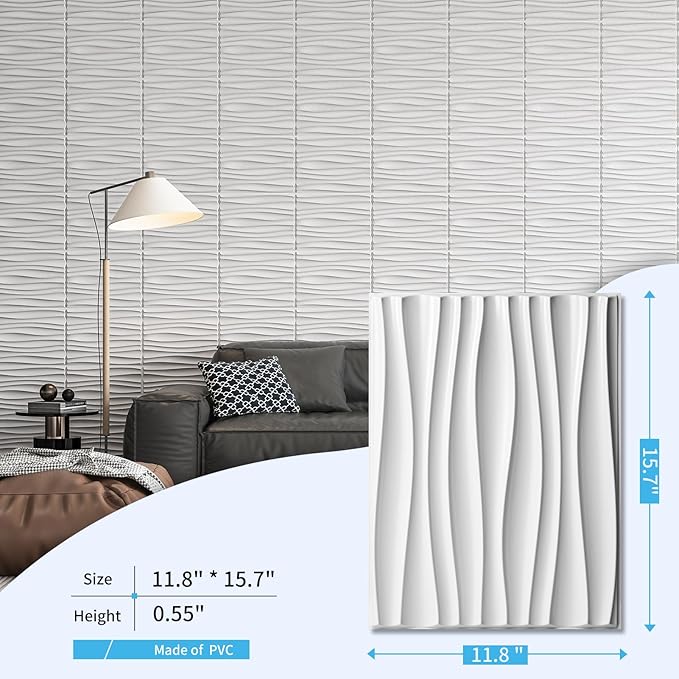Art3d 24-Pack 3D Wall Panels for Interior Wall Décor, PVC Wavy Textured Accent - Image 3