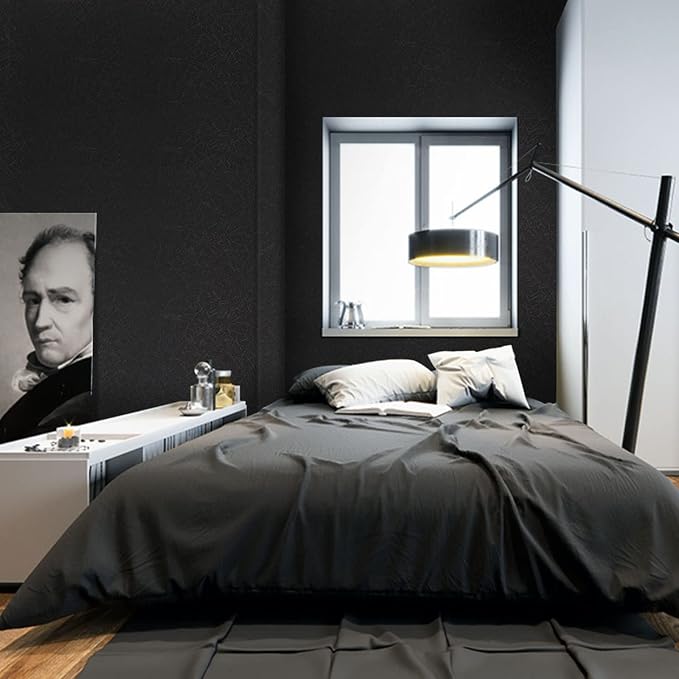 Abyssaly 35.4" x 118" Black Silk Wallpaper Peel and Stick Embossed Self - Image 8