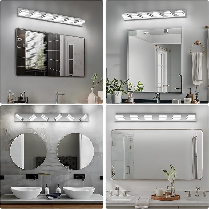 Modern LED Bathroom Lights Fixtures 6-Light, Stainless Steel Chrome Acrylic - Image 8
