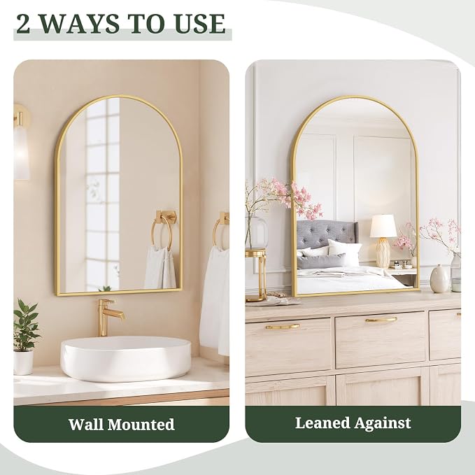 Arched Wall Mirror 36x24 Inch Gold Bathroom Vanity Mirror - Image 5