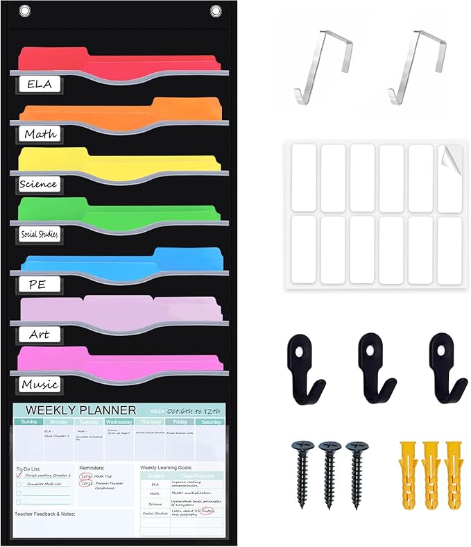 ALSLEA 8 Pockets Hanging Wall File Organizer 15" Extra Wide Pocket Chart by ALSLEA
