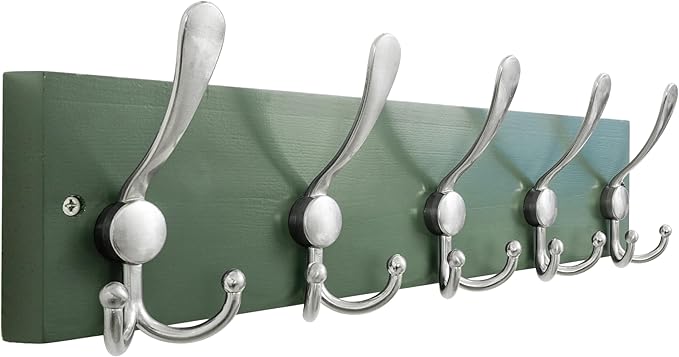 SKOLOO Creations Forest Green Solid Wood Wall Mounted Coat Rack, 5 Hooks by SKOLOO