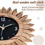 Honiway Wall Clock Battery Operated 12 in Rustic Wood Boho Sunburst Decorative - Image 2