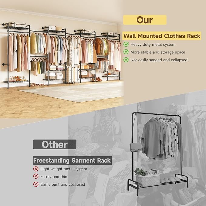 ONBRILL L7 Wall Mounted Industrial Pipe Clothing Rack – Heavy Duty Modular - Image 7