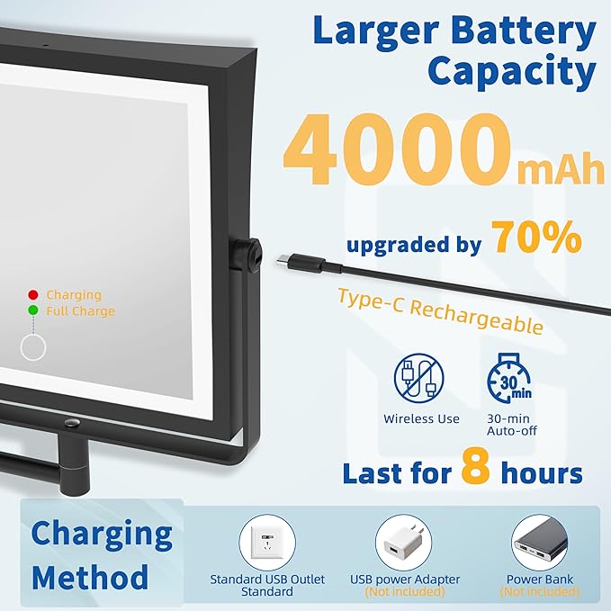 Ruacq Rechargeable Wall Mounted Makeup Mirror - Image 3