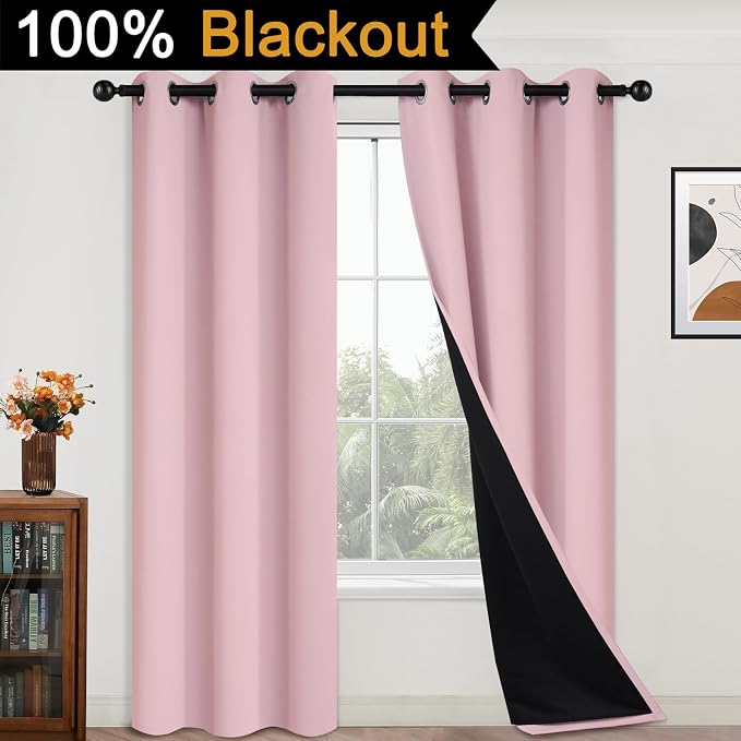 Yakamok Full Blackout Curtains 84 Inches Long, 2 Thick Layers Grommet Top - Image 2