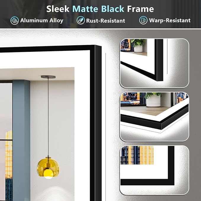 96x36 Black Framed LED Bathroom Mirror - Image 9
