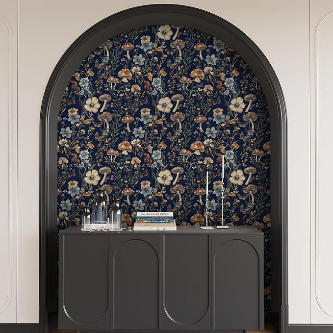 Froluya Mushroom Peel and Stick Wallpaper Dark Floral Contact Paper 16.9" x - Image 9