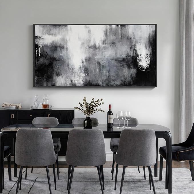 Large Framed Black and White Abstract Wall Art - Image 5