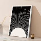 Hwetui Framed Boho Sun Wall Art Set of 2 Black and White Minimalist Sunrise - Image 8