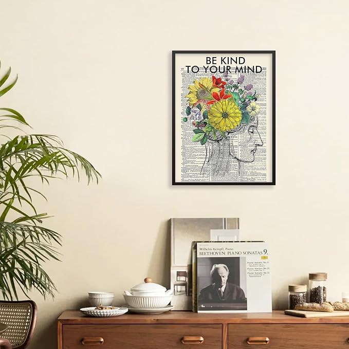 Be Kind To Your Mind Quote Poster Prints Mental Health Canvas Wall Art 16x24 - Image 4