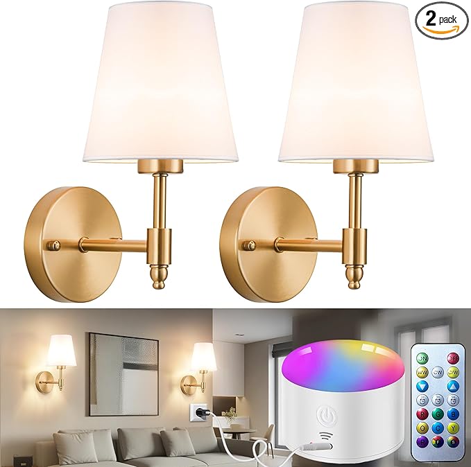 YHCDLAMP Battery Operated Wall Sconces Set of Two, Rechargeable Wireless Wall by YHCDLAMP