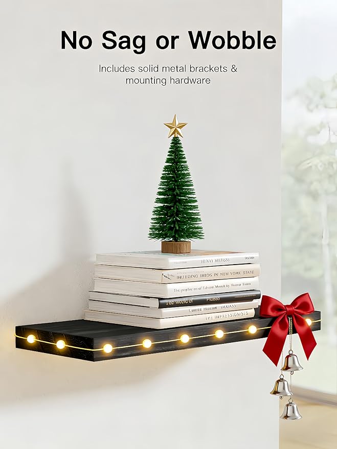 AMADA HOMEFURNISHING Floating Shelves, Paulownia Wood Wall Shelves - Image 4