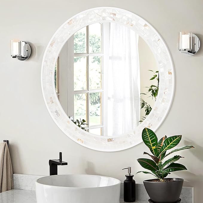 Tanmicoshomy Round Wall Mirror 24 Inch, Circle Mosaic Mirror - Image 5