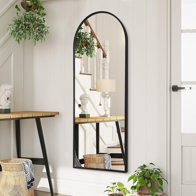 Black Arched Full Length Mirror, Leaning Against Wall Mirror - Image 4