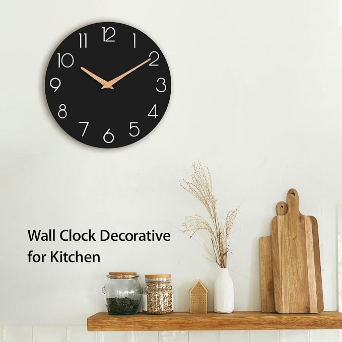 cicininc Wall Clock, 14 Inch Wooden Silent Non-Ticking, Decorative Battery - Image 3
