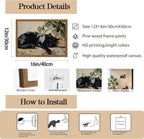 Framed Black Cat Canvas Wall Art, Vintage Sleeping Cat - Image 5