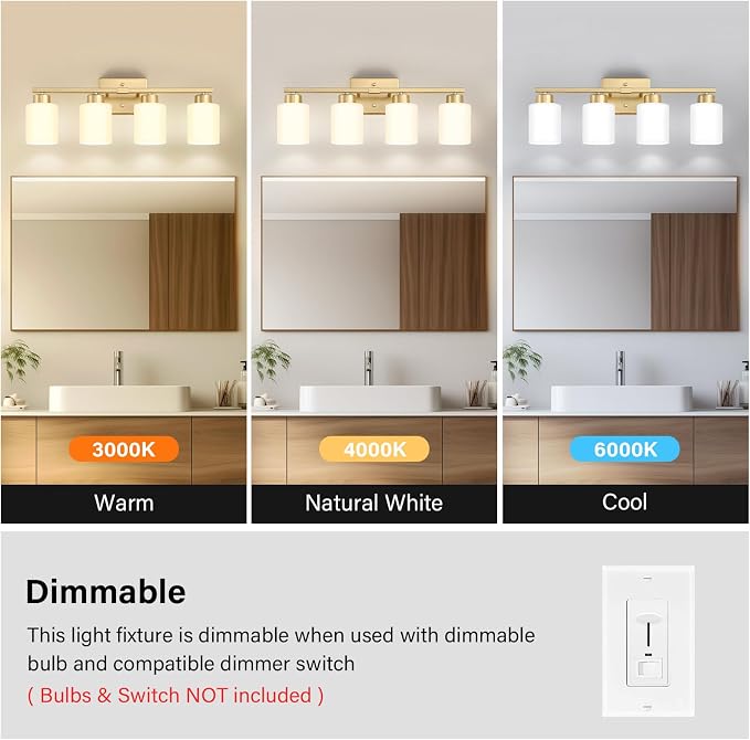 FonmYim Gold Bathroom Light Fixtures, 4-Light Modern Vanity Light Over Mirror - Image 5