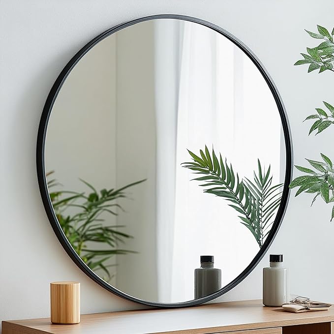 Oruii Round Mirror 28 inch, Large Black Circle Mirror Metal Frame, Large Black - Image 9
