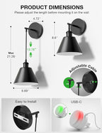 NIORSUN Matte Black Battery Operated Wall Sconce Set of 2, 5200mAh Dimmable - Image 8