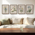 Framed Vintage Botanical Wall Art, 4 Piece Rustic Floral Painting Canvas Prints by Cuspin