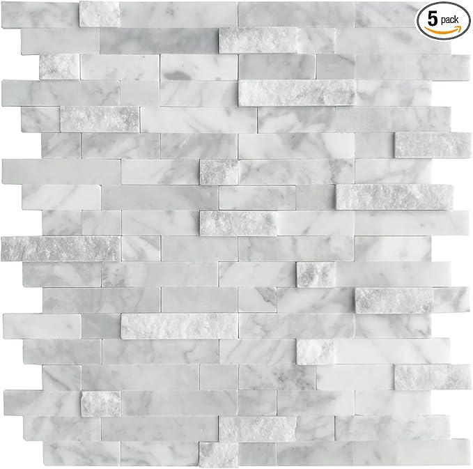 SUNWINGS 5-Sheet Peel and Stick Mosaic Natural 3D Stone Self Adhesive Marble by Sunwings