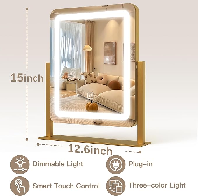 ROLOVE Vanity Mirror with Lights, 12.6"×15" LED Makeup Mirror, Lighted Makeup - Image 2