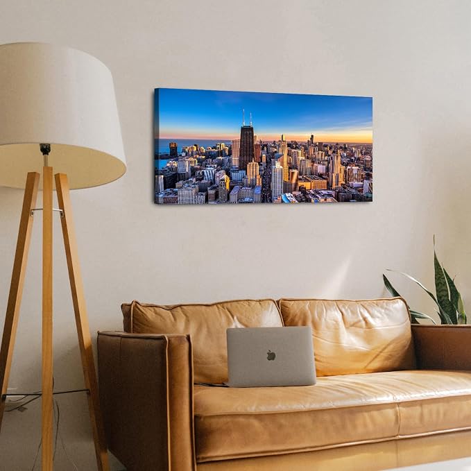 AIYISU Sunset Chicago Wall Art USA City Wall Decor Chicago Skyline Picture - Image 2