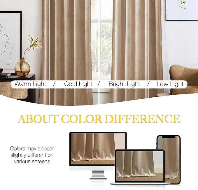 NICETOWN Beige Velvet Curtains 144" Length - Image 3