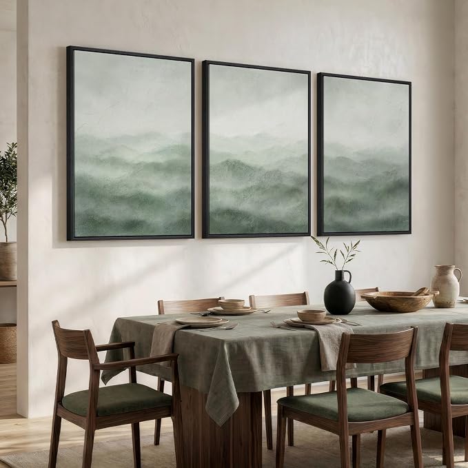 Large Framed Green Abstract Landscape Canvas Wall Art - Image 2