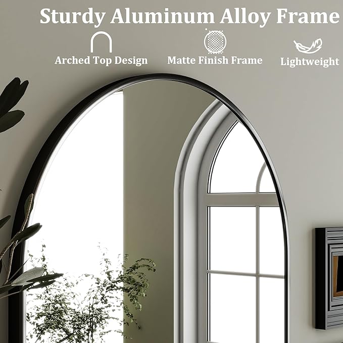 HARRITPURE Arched Wall Mirror – 26"x38" Arch Bathroom Mirror Metal Frame Vanity - Image 4