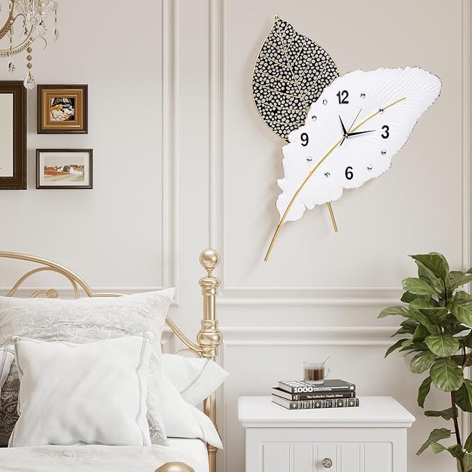 18x27 inch Large Modern Feather Leaf Shape Wall Clock - Image 3
