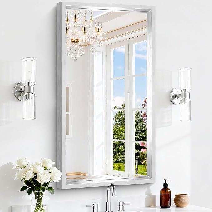 42x24 Silver Bathroom Mirror, Brushed Silver Rectangular Mirror by WelcometoCIVENO