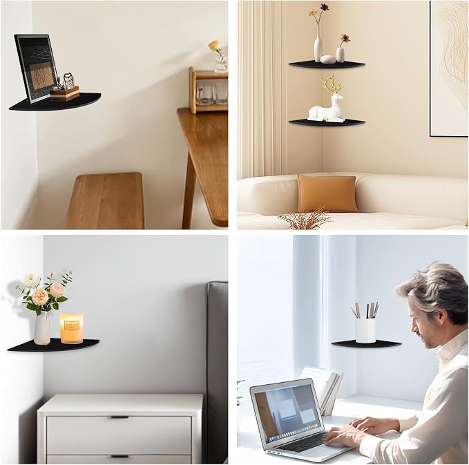 JJL Corner Shelf Wall Mounted, 12 Inch Wood Floating Corner Shelves - Image 6
