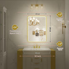 20X28 Inch Framed LED Lighted Bathroom Mirror, Wall Mounted Gold Metal Vanity - Image 6